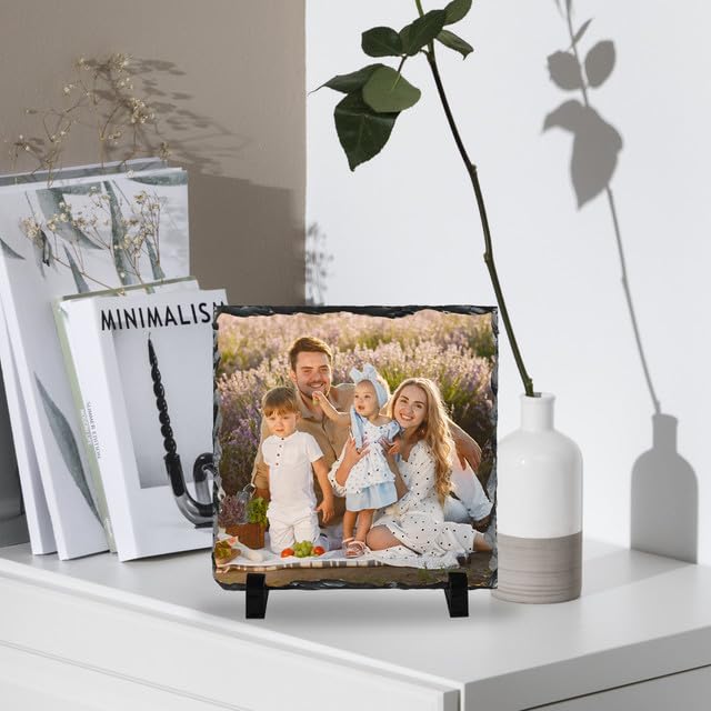 Personalized Picture Stone Frame - Custom Rock Slate Photo Plaque